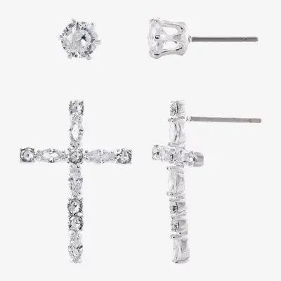 Sparkle Allure 2 Pair Cubic Zirconia Cross Earring Set