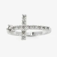 Sparkle Allure Cubic Zirconia Pure Silver Over Brass Cross Band