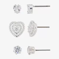 Sparkle Allure 3 Pair Cubic Zirconia Heart Earring Set