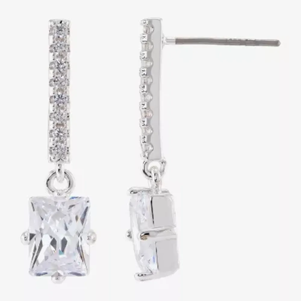 Sparkle Allure Cubic Zirconia Pure Silver Over Brass Bar Drop Earrings