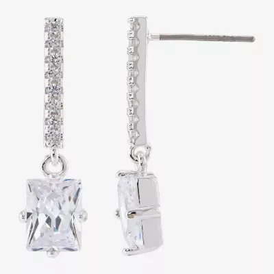 Sparkle Allure Cubic Zirconia Pure Silver Over Brass Bar Drop Earrings