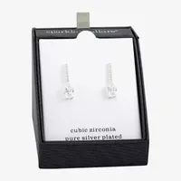 Sparkle Allure Cubic Zirconia Pure Silver Over Brass Bar Drop Earrings