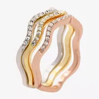 Sparkle Allure Wavy Delicate Stackable 3-pc. Crystal 14K Gold Over Brass 18K Rose Ring Sets