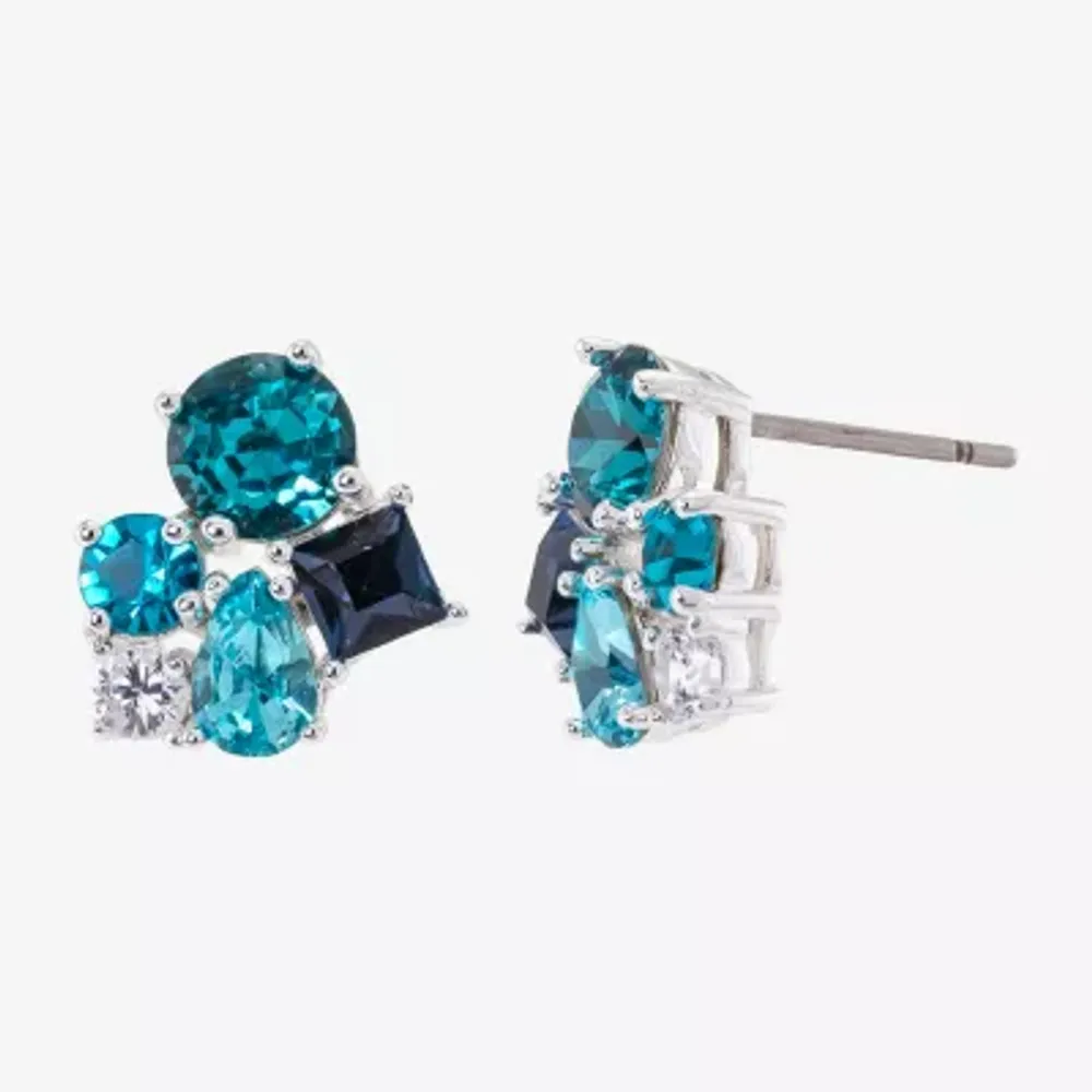 Sparkle Allure Cluster Crystal Pure Silver Over Brass 15mm Stud Earrings