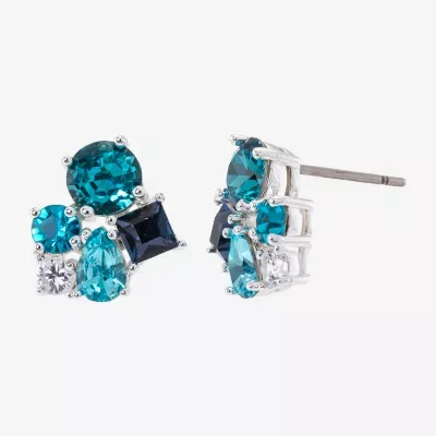 Sparkle Allure Cluster Crystal Pure Silver Over Brass 15mm Stud Earrings