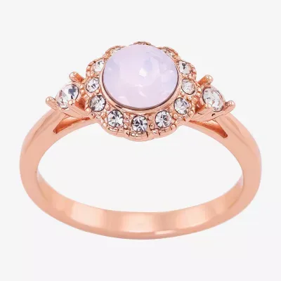 Sparkle Allure Crystal 18K Rose Gold Over Brass Round Halo Cocktail Ring