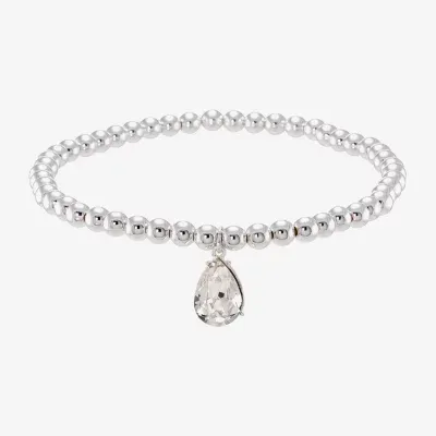 Sparkle Allure Stretch Crystal Pure Silver Over Brass Bead Pear Beaded Bracelet