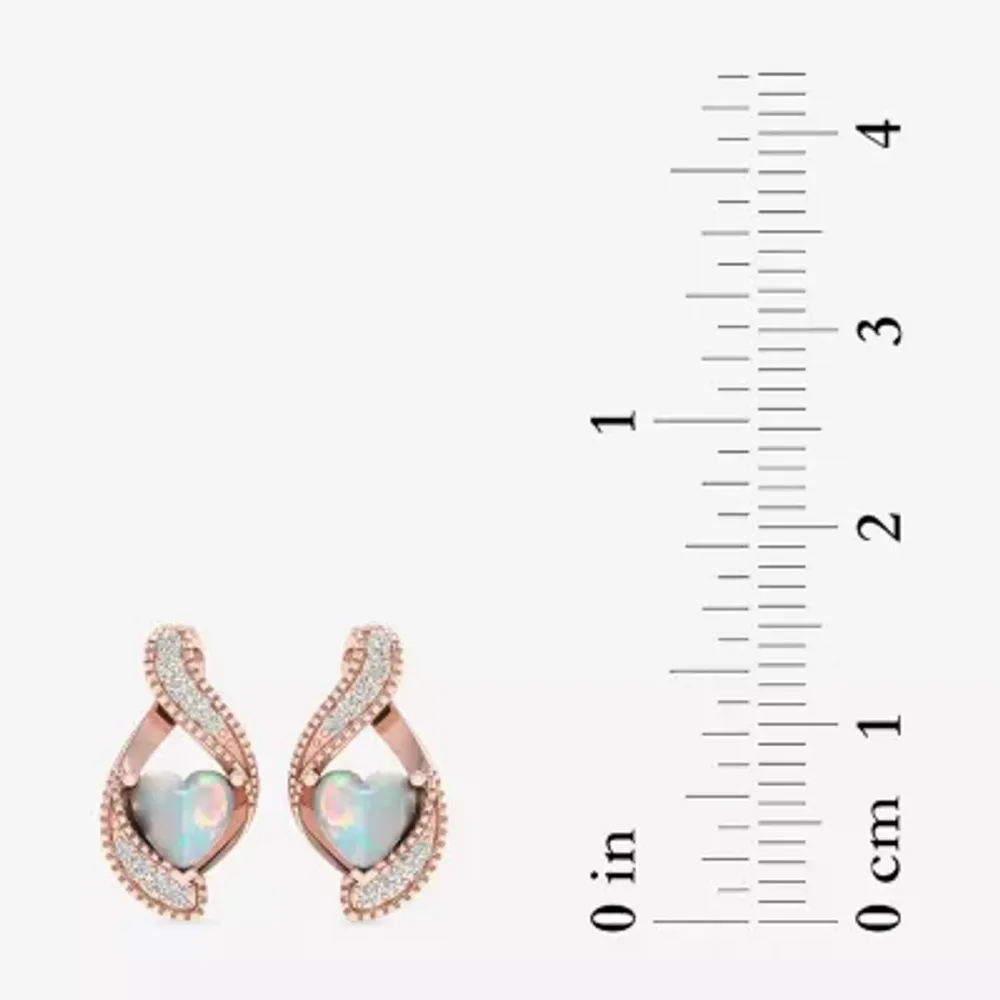 Diamond Accent Genuine Opal 10K Rose Gold 14.5mm Heart Stud Earrings