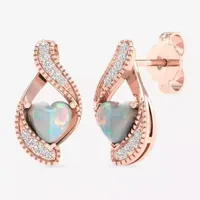 Diamond Accent Genuine Opal 10K Rose Gold 14.5mm Heart Stud Earrings