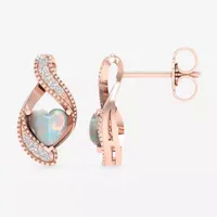 Diamond Accent Genuine Opal 10K Rose Gold 14.5mm Heart Stud Earrings