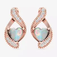 Diamond Accent Genuine Opal 10K Rose Gold 14.5mm Heart Stud Earrings