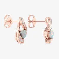 Diamond Accent Genuine Opal 10K Rose Gold 14.5mm Heart Stud Earrings