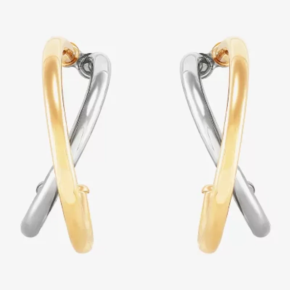 14K Two Tone Gold 4.7mm Round Hoop Earrings