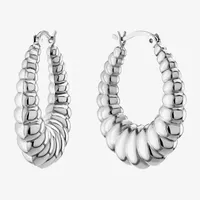 Croissant Sterling Silver 29.5mm Hoop Earrings