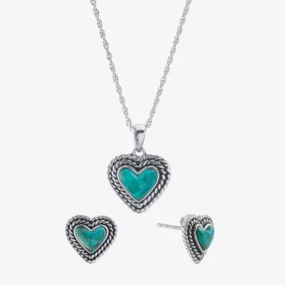 Enhanced Blue Turquoise Silver Tone Sterling Silver Heart 2-pc. Jewelry Set