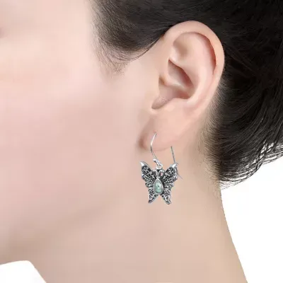 Enhanced Blue Turquoise Sterling Silver Butterfly Drop Earrings