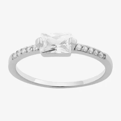 Womens Cubic Zirconia Sterling Silver Round Cocktail Ring