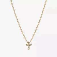 Bijoux Bar Delicates Gold Tone Glass 16 Inch Figaro Cross Pendant Necklace