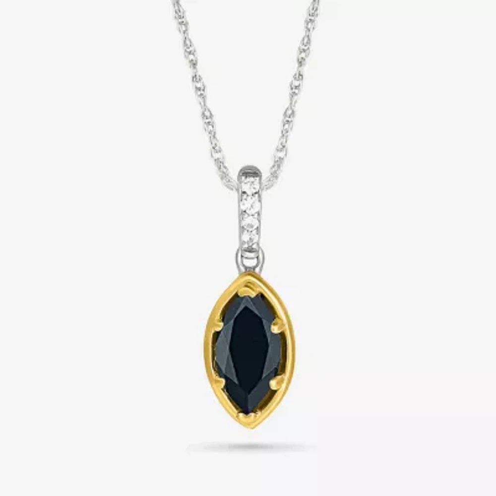 Womens Genuine Black Onyx 10K Gold Sterling Silver Marquise Pendant Necklace