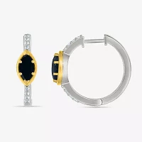 Genuine Black Onyx 10K Gold Sterling Silver 20.5mm Marquise Hoop Earrings