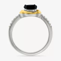 Womens Genuine Black Onyx 10K Gold Sterling Silver Round Side Stone Cocktail Ring