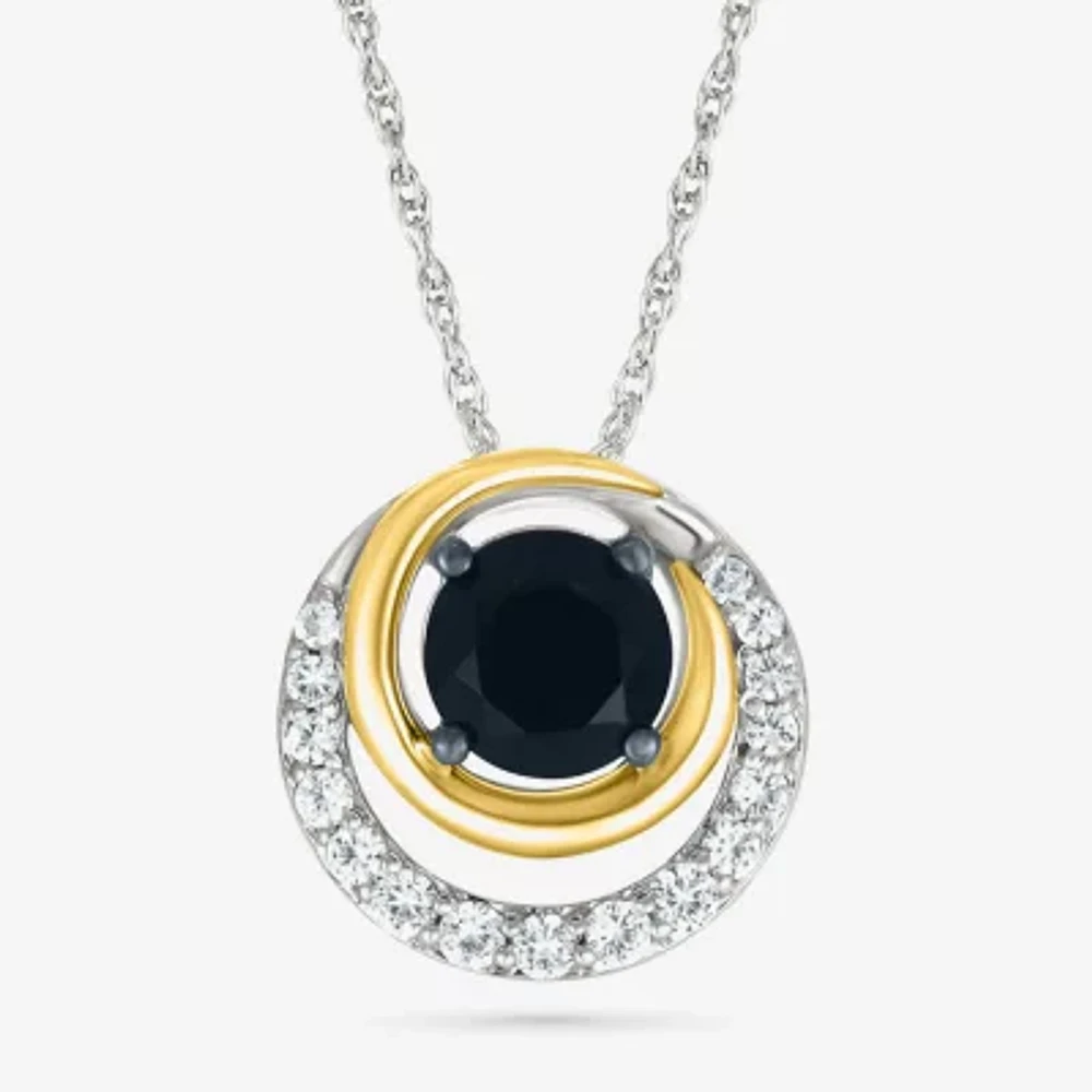 Womens Genuine Black Onyx 10K Gold Sterling Silver Round Pendant Necklace