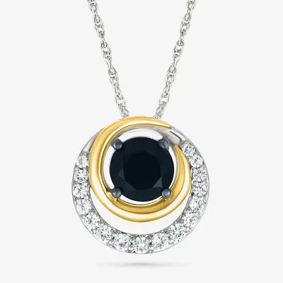 Womens Genuine Black Onyx 10K Gold Sterling Silver Round Pendant Necklace