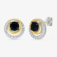 Genuine Black Onyx 10K Gold Sterling Silver 11.5mm Round Stud Earrings