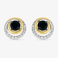 Genuine Black Onyx 10K Gold Sterling Silver 11.5mm Round Stud Earrings