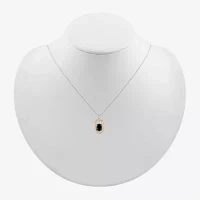 Womens Genuine Black Onyx 10K Gold Sterling Silver Oval Pendant Necklace