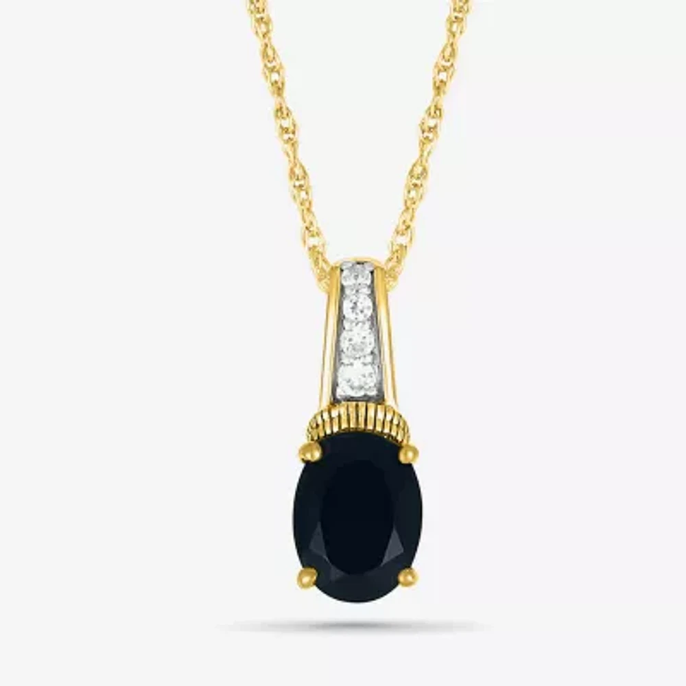 Womens Genuine Black Onyx 10K Gold Sterling Silver Oval Pendant Necklace