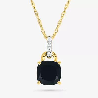 Womens Genuine Black Onyx 10K Gold Sterling Silver Cushion Pendant Necklace