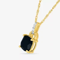 Womens Genuine Black Onyx 10K Gold Sterling Silver Cushion Pendant Necklace