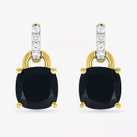 Genuine Black Onyx 10K Gold Sterling Silver Cushion Drop Earrings