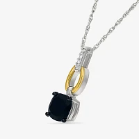 Womens Genuine Black Onyx 10K Gold Sterling Silver Cushion Pendant Necklace