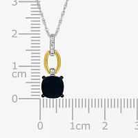 Womens Genuine Black Onyx 10K Gold Sterling Silver Cushion Pendant Necklace