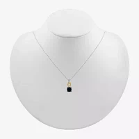 Womens Genuine Black Onyx 10K Gold Sterling Silver Cushion Pendant Necklace