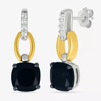 Genuine Black Onyx 10K Gold Sterling Silver Cushion Drop Earrings