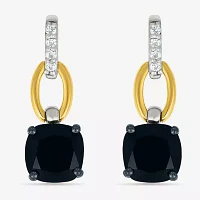 Genuine Black Onyx 10K Gold Sterling Silver Cushion Drop Earrings