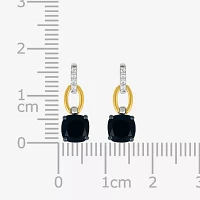 Genuine Black Onyx 10K Gold Sterling Silver Cushion Drop Earrings