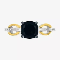 Womens Genuine Black Onyx 10K Gold Sterling Silver Cushion Cocktail Ring