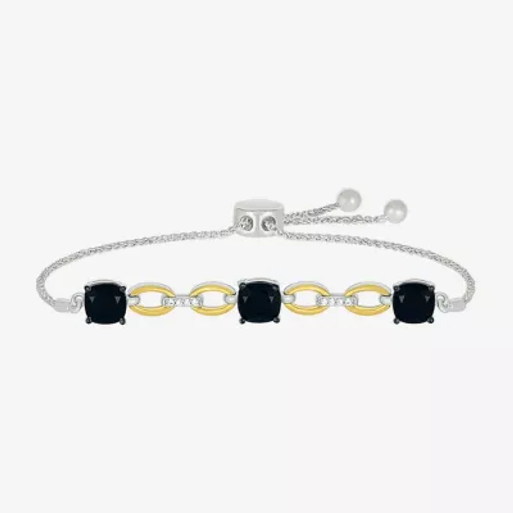 Genuine Black Onyx 10K Gold Sterling Silver Cushion Bolo Bracelet
