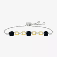 Genuine Black Onyx 10K Gold Sterling Silver Cushion Bolo Bracelet