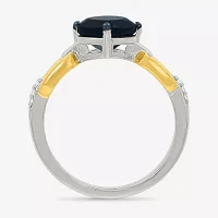 Womens Genuine Black Onyx 10K Gold Sterling Silver Cushion Cocktail Ring