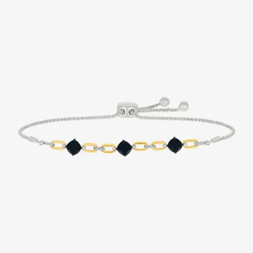 Genuine Black Onyx 10K Gold Sterling Silver Cushion Bolo Bracelet