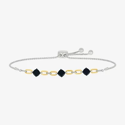 Genuine Black Onyx 10K Gold Sterling Silver Cushion Bolo Bracelet
