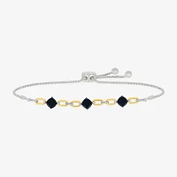Genuine Black Onyx 10K Gold Sterling Silver Cushion Bolo Bracelet