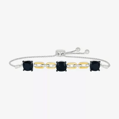 Genuine Black Onyx 10K Gold Sterling Silver Cushion Bolo Bracelet