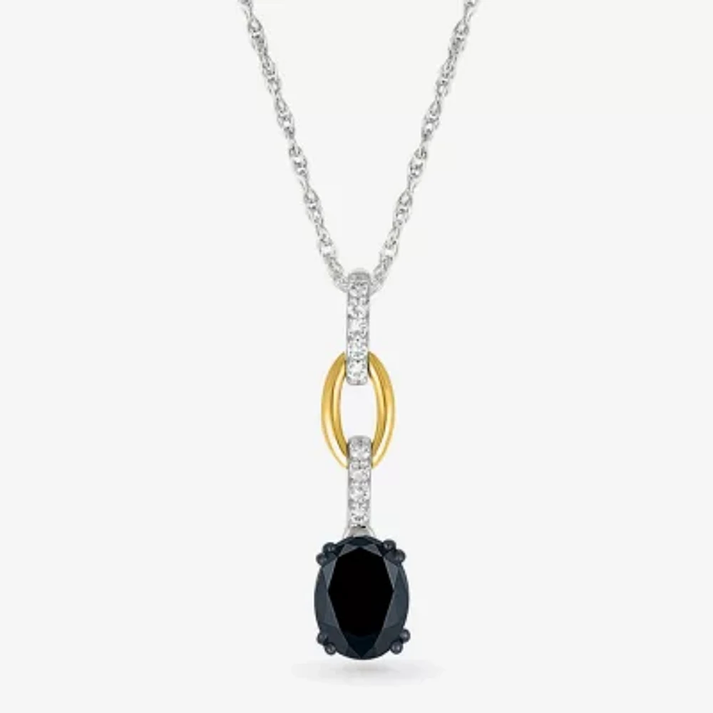 Womens Genuine Black Onyx 10K Gold Sterling Silver Oval Pendant Necklace