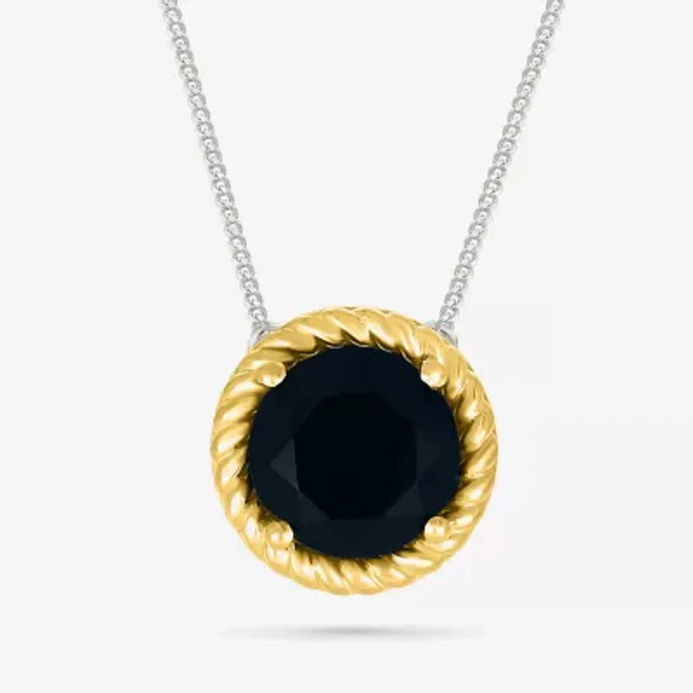 Womens Genuine Black Onyx 10K Gold Sterling Silver Round 18 Inch Pendant Necklace